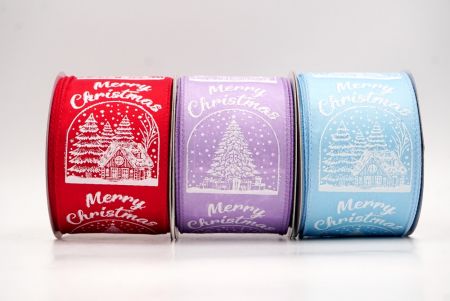 Christmas Snowy Cabin & Tree Design Wired Ribbon - Christmas Snowy Cabin & Tree Design Wired Ribbon